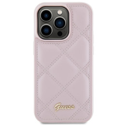 Guess Quilted Metal Logo dėklas, skirtas iPhone 15 Pro - rožinis