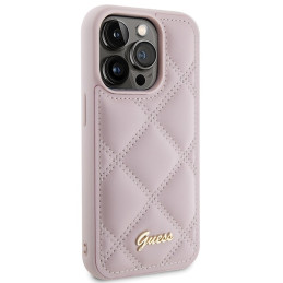 Guess Quilted Metal Logo dėklas, skirtas iPhone 15 Pro - rožinis