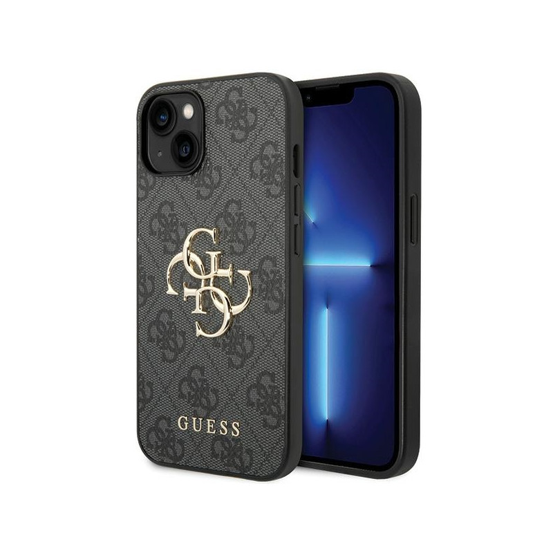 Guess 4G Big Metal Logo dėklas, skirtas iPhone 15 Plus - pilkas