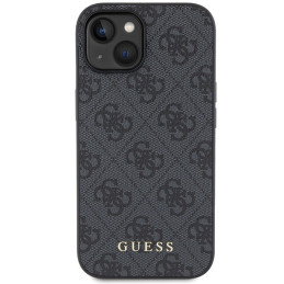 Guess 4G Metal Gold Logo dėklas, skirtas iPhone 15 Plus - pilkas