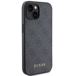 Guess 4G Metal Gold Logo dėklas, skirtas iPhone 15 Plus - pilkas