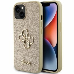 Guess Glitter Script Big 4G dėklas iPhone 15 Plus - auksinis