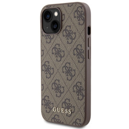 Guess 4G Metal Gold Logo dėklas iPhone 15 - rudas