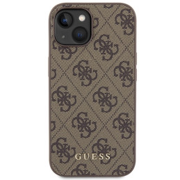Guess 4G Metal Gold Logo dėklas iPhone 15 - rudas