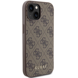 Guess 4G Metal Gold Logo dėklas iPhone 15 - rudas