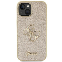 Guess Glitter Script Big 4G dėklas iPhone 15 - auksinis
