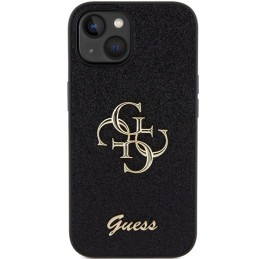 Guess Glitter Script Big 4G dėklas iPhone 15 - juodas