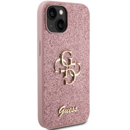 Guess Glitter Script Big 4G dėklas iPhone 15 - rožinis