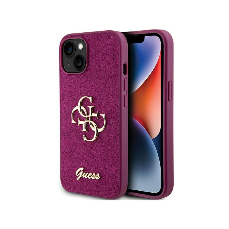 Guess Glitter Script Big 4G dėklas, skirtas iPhone 15 - violetinė