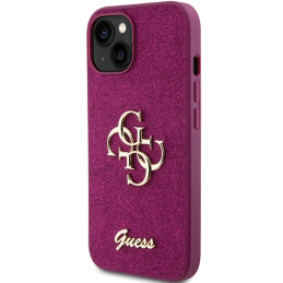Guess Glitter Script Big 4G dėklas, skirtas iPhone 15 - violetinė