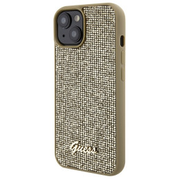 Guess Disco Metal Script dėklas iPhone 15 - auksinis