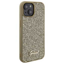 Guess Disco Metal Script dėklas iPhone 15 - auksinis