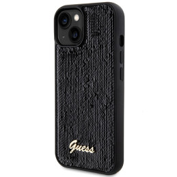 Guess Sequin Script Metalinis dėklas iPhone 15 - juodas