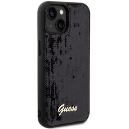 Guess Sequin Script Metalinis dėklas iPhone 15 - juodas