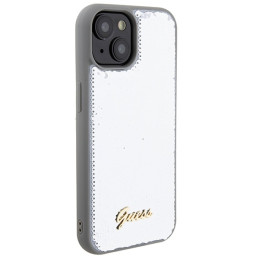 Guess Sequin Script Metalinis dėklas iPhone 15 - sidabrinis