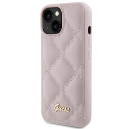Guess Quilted Metal Logo dėklas, skirtas iPhone 15 - rožinis