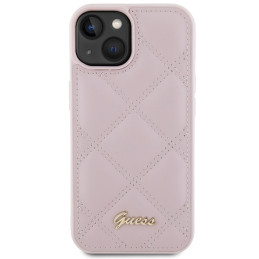Guess Quilted Metal Logo dėklas, skirtas iPhone 15 - rožinis