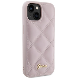 Guess Quilted Metal Logo dėklas, skirtas iPhone 15 - rožinis