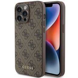 Guess 4G Metal Gold Logo dėklas, skirtas iPhone 15 Pro Max - rudas