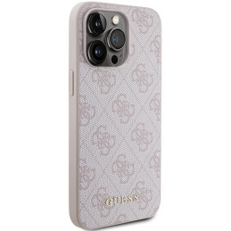 Guess 4G Metal Gold Logo dėklas, skirtas iPhone 15 Pro Max - rožinis
