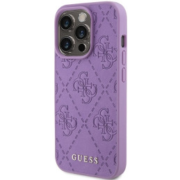 Guess Leather 4G štampuotas dėklas iPhone 15 Pro Max - violetinis