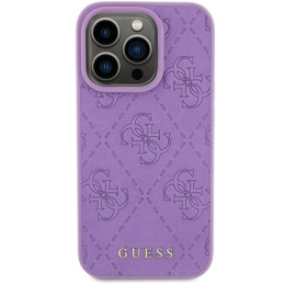 Guess Leather 4G štampuotas dėklas iPhone 15 Pro Max - violetinis