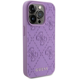 Guess Leather 4G štampuotas dėklas iPhone 15 Pro Max - violetinis