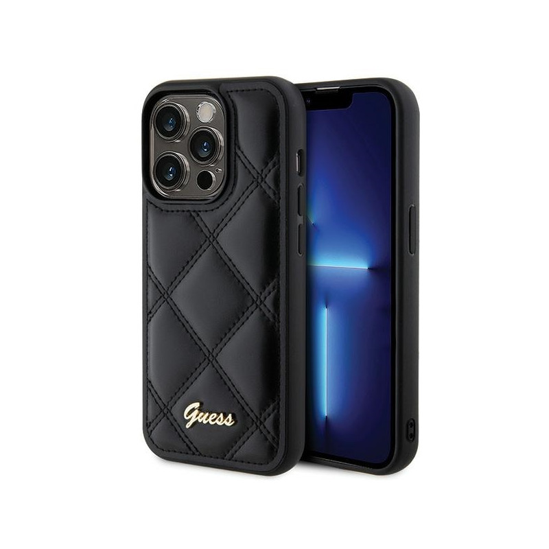 Guess Quilted Metal Logo dėklas, skirtas iPhone 15 Pro Max - juodas