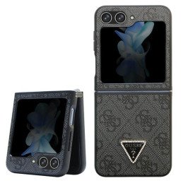 Guess Leather 4G Diamond Triangle dėklas, skirtas Samsung Galaxy Z Flip 5 - juodas