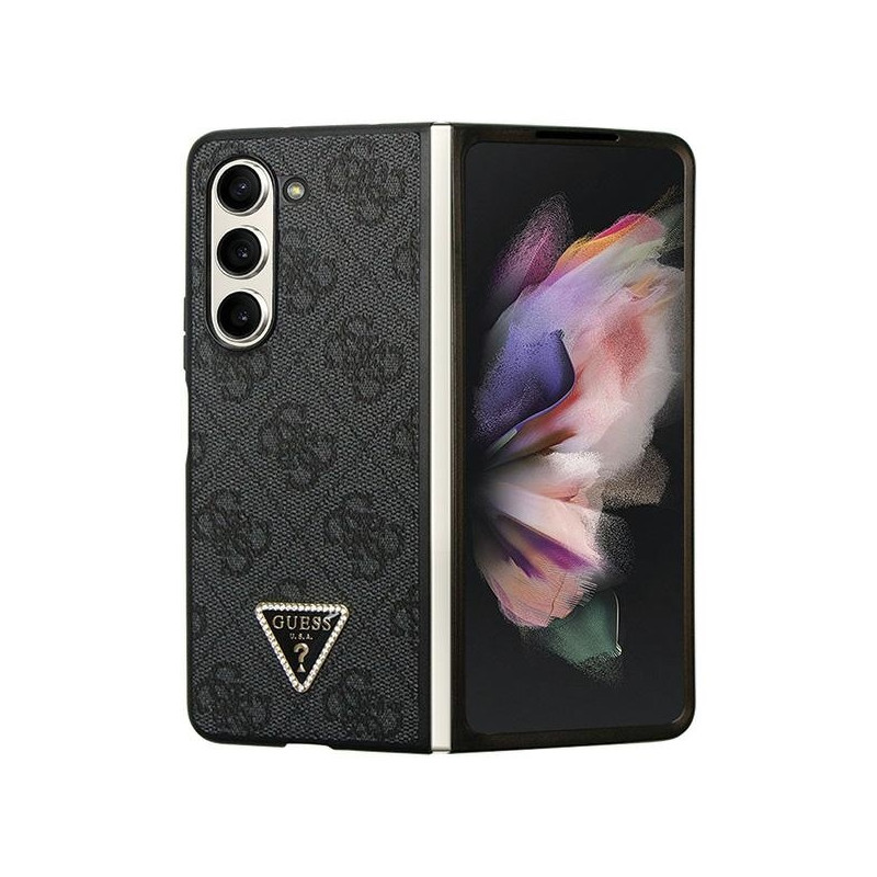 Guess Leather 4G Diamond Triangle dėklas, skirtas Samsung Galaxy Z Fold 5 - juodas