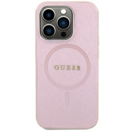 Guess Saffiano MagSafe dėklas iPhone 15 Pro - rožinis