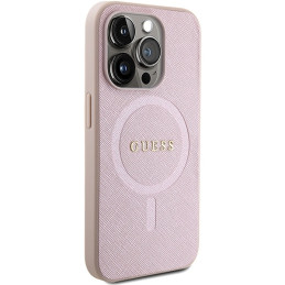 Guess Saffiano MagSafe dėklas iPhone 15 Pro - rožinis