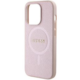 Guess Saffiano MagSafe dėklas iPhone 15 Pro - rožinis