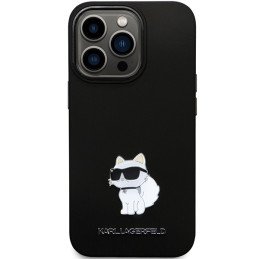 Karl Lagerfeld Silicone Choupette Metal Pin dėklas iPhone 13 Pro Max - juodas