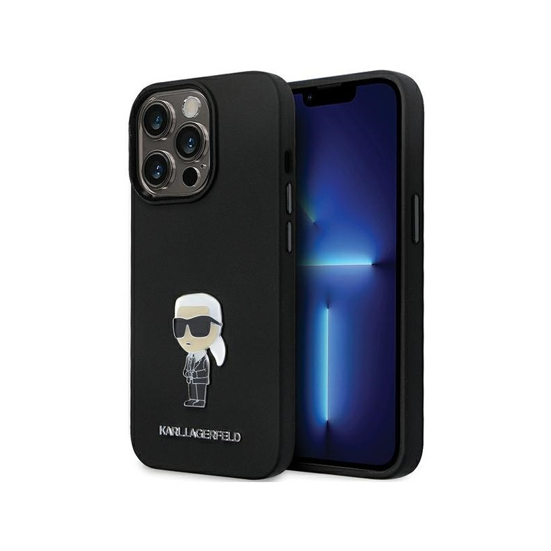 Karl Lagerfeld Silicone Ikonik Metal Pin dėklas iPhone 14 Pro - juodas