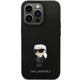 Karl Lagerfeld Silicone Ikonik Metal Pin dėklas iPhone 14 Pro - juodas