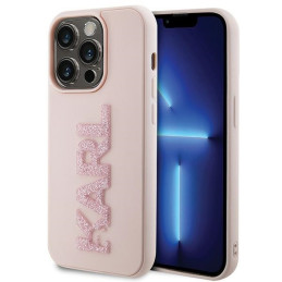 Karl Lagerfeld 3D Rubber Glitter Logo dėklas iPhone 15 Pro - rožinis