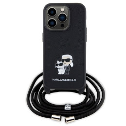 Karl Lagerfeld Crossbody Saffiano Metal Pin Karl&Choupette dėklas iPhone 15 Pro - juodas
