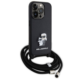 Karl Lagerfeld Crossbody Saffiano Metal Pin Karl&Choupette dėklas iPhone 15 Pro - juodas