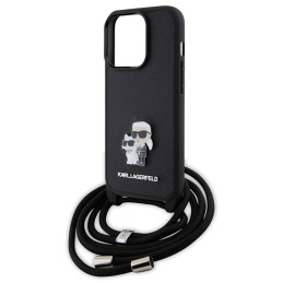 Karl Lagerfeld Crossbody Saffiano Metal Pin Karl&Choupette dėklas iPhone 15 Pro - juodas