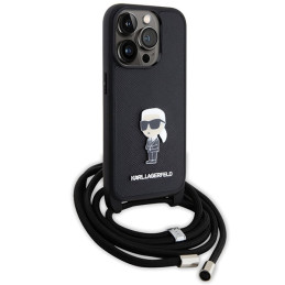 Karl Lagerfeld Crossbody Saffiano Monogram Metal Pin Karl & Choupette Dėklas, skirtas iPhone 15 Pro – juodas