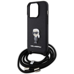 Karl Lagerfeld Crossbody Saffiano Monogram Metal Pin Karl & Choupette Dėklas, skirtas iPhone 15 Pro – juodas