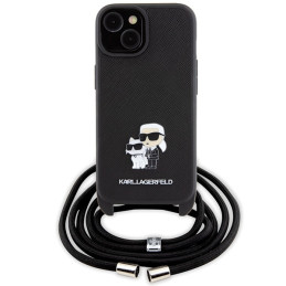 Karl Lagerfeld Crossbody Saffiano Metal Pin Karl&Choupette dėklas iPhone 15 Plus - juodas