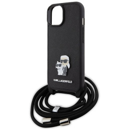 Karl Lagerfeld Crossbody Saffiano Metal Pin Karl&Choupette dėklas iPhone 15 Plus - juodas