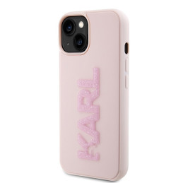Karl Lagerfeld 3D Rubber Glitter Logo dėklas iPhone 15 - rožinis