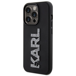 Karl Lagerfeld 3D Rubber Glitter Logo dėklas, skirtas iPhone 15 Pro Max - juodas