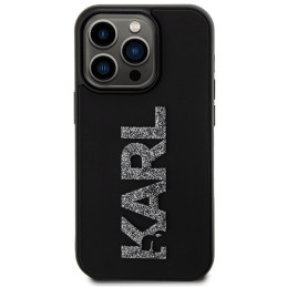 Karl Lagerfeld 3D Rubber Glitter Logo dėklas, skirtas iPhone 15 Pro Max - juodas