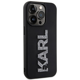 Karl Lagerfeld 3D Rubber Glitter Logo dėklas, skirtas iPhone 15 Pro Max - juodas