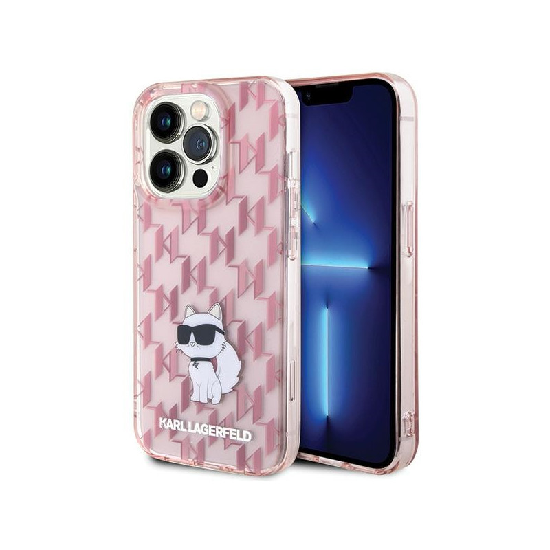 Karl Lagerfeld Monogram Choupette dėklas iPhone 15 Pro Max - rožinis