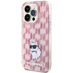 Karl Lagerfeld Monogram Choupette dėklas iPhone 15 Pro Max - rožinis